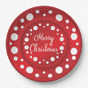 Assiettes En Carton Joyeux Noël rouge blanc points motif