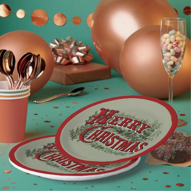 Assiettes En Carton Joyeux Noël rouge et vert (Multi)