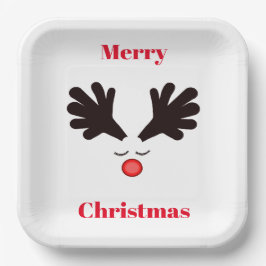 Assiettes En Carton Joyeux Noël Rudolph Plaque de papier blanc