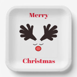 Assiettes En Carton Joyeux Noël Rudolph Plaque de papier blanc
