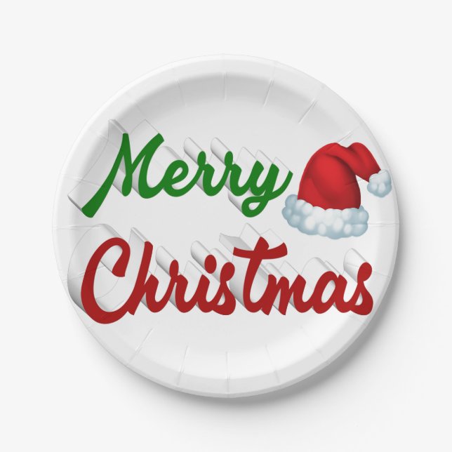 Assiettes En Carton Joyeux Noël Santa Chapeau rouge vert script (Devant)