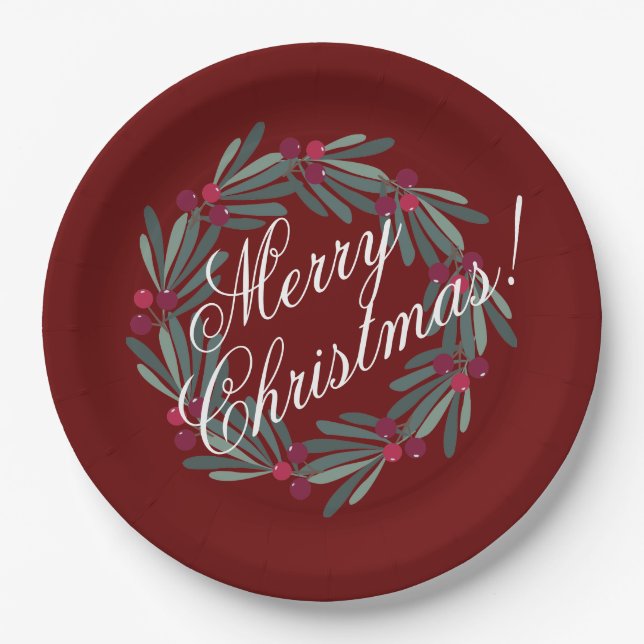Assiettes En Carton Joyeux Noël Script Joli Festif Rouge (Devant)