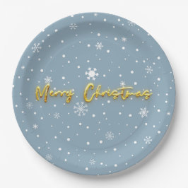 Assiettes En Carton Joyeux Noël Snowflake Moderne Pastel Blue