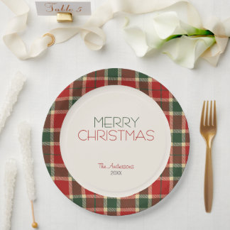 Assiettes En Carton Joyeux Noël Tartan Plaid Custom