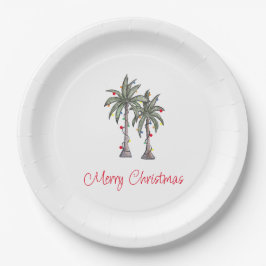 Assiettes En Carton Joyeux Noël tropical Palmiers