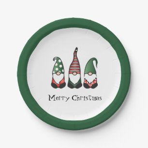 Assiettes En Carton Joyeux Noël vert Gnomes