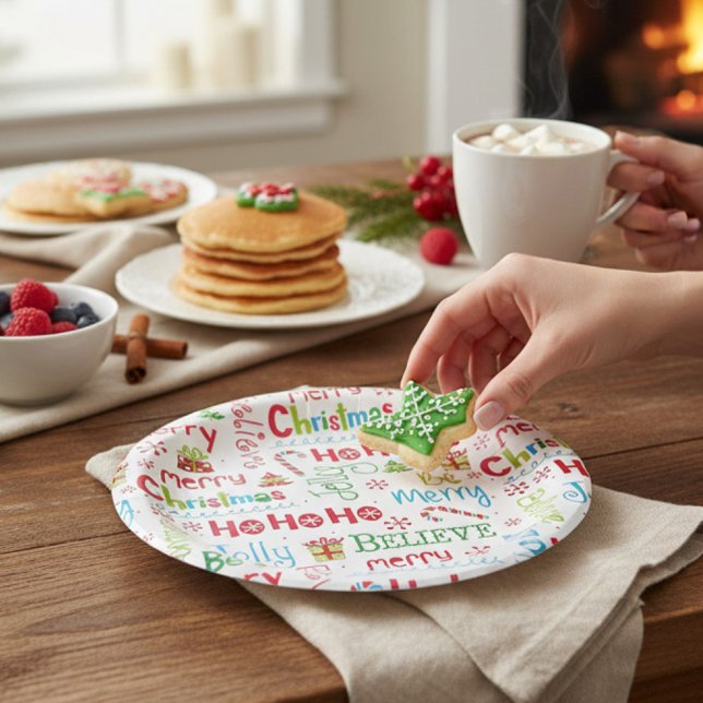 Assiettes En Carton Joyeux Noël Whimsical moderne Jolly Typographie (Créateur téléchargé)