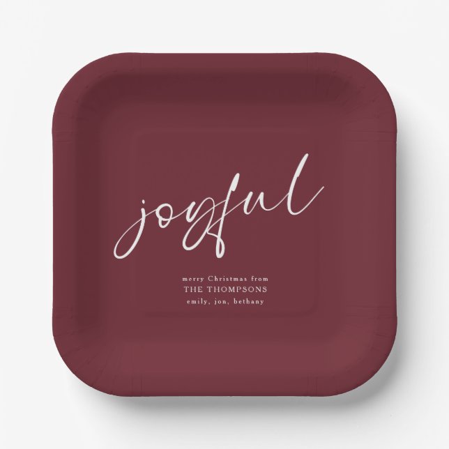 Assiettes En Carton Joyeux Nom de script Joyeux Noël Bourgogne (Recto)