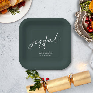 Assiettes En Carton Joyeux Nom de script Joyeux Noël vert