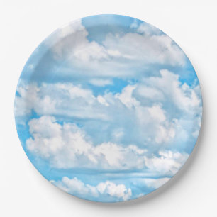 Assiettes En Carton Joyeux nuages ensoleillés Arrière - plan bleu