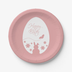 Assiettes En Carton Joyeux OEuf de Pâques rose pastel moderne