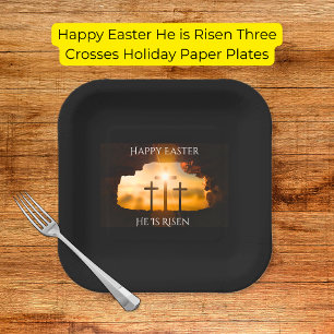 Assiettes En Carton Joyeux Pâques Il est ressuscité Trois Croix Fête
