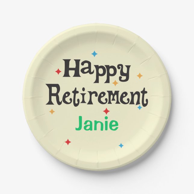 Assiettes En Carton Joyeux Parti de retraite ajouter le nom (Devant)