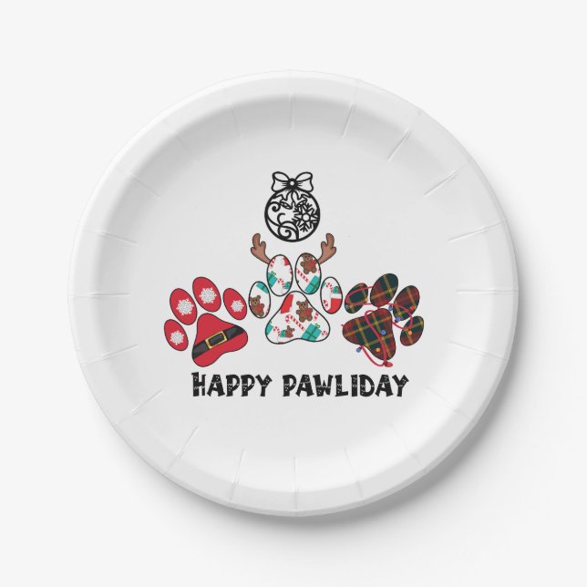 Assiettes En Carton Joyeux Pawliday - Plaque de papier de Noël (Devant)