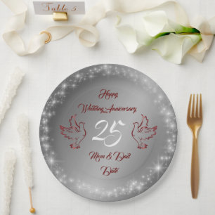 Assiettes En Carton Joyeux Personnaliser d'argent 25e anniversaire