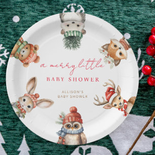 Assiettes En Carton Joyeux petit baby shower de Noël animal boisé