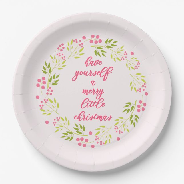 Assiettes En Carton Joyeux petit Noël Flower Wreath Plaques papier (Devant)