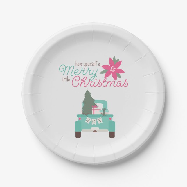 Assiettes En Carton Joyeux petit Noël Turquoise ramasser Plaques papie (Devant)