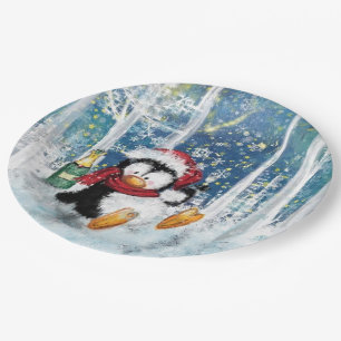 Assiettes En Carton Joyeux pingouin - Noël