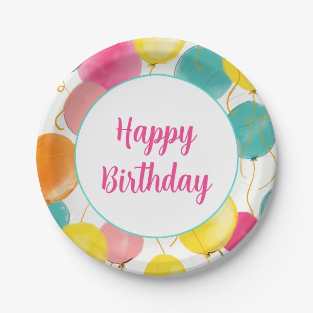 Assiettes En Carton Joyeux plateau de ballons de fête d'anniversaire (Devant)
