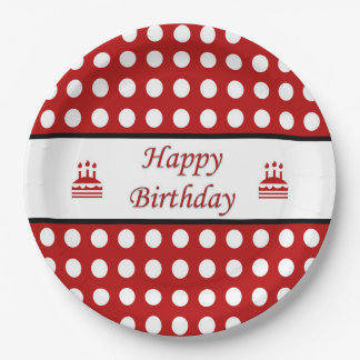 Assiettes En Carton Joyeux point Polka d'anniversaire