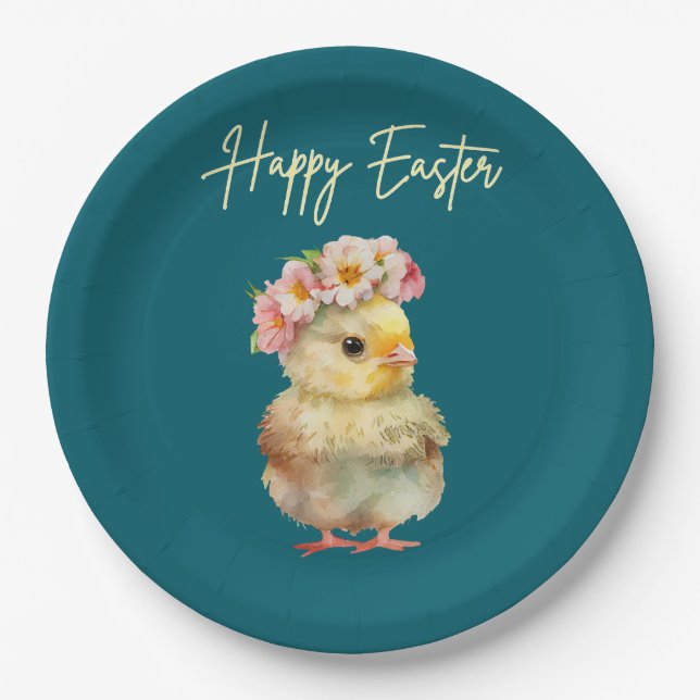 Assiettes En Carton Joyeux poussin de Pâques (Devant)