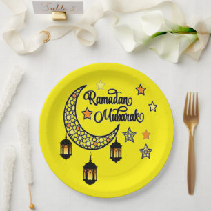Assiettes En Carton Joyeux Ramadan Moubarak lanterne du croissant Kare