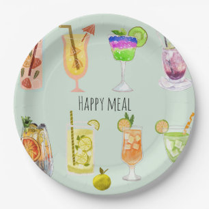 Assiettes En Carton Joyeux repas Elégant cocktail d'aquarelle Annivers