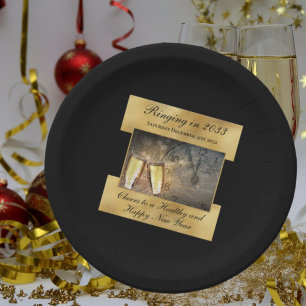 Assiettes En Carton Joyeux réveillon du Nouvel An Elegant Black Gold m