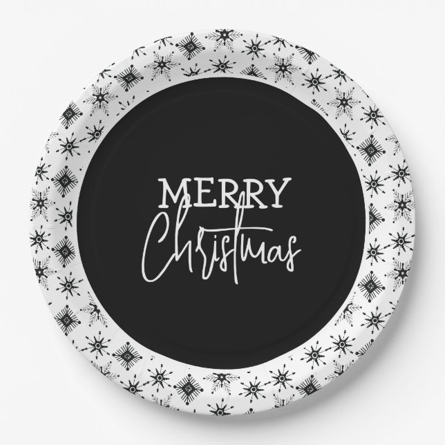 Assiettes En Carton Joyeux script de Noël Flèches noires (Devant)