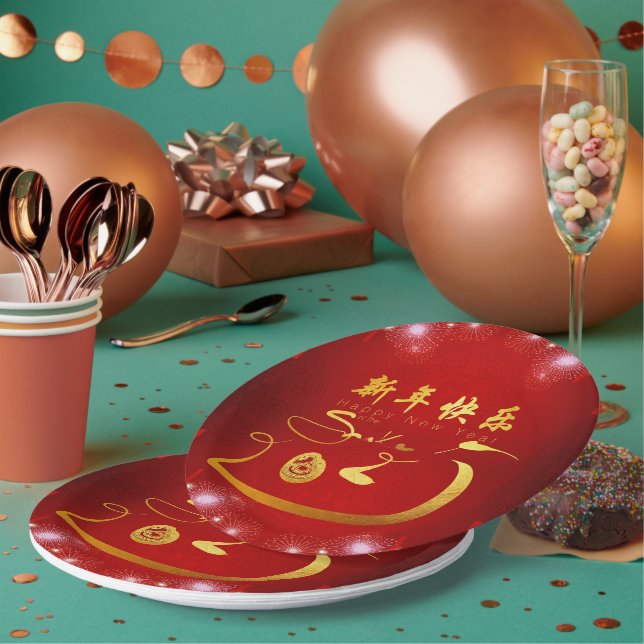 Assiettes En Carton Joyeux serpent chinois du Nouvel An 2025 PRPP (Multi)