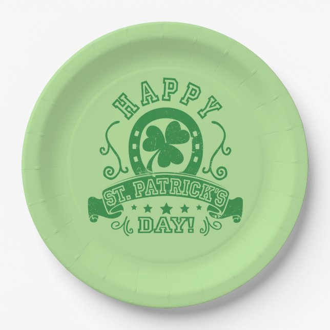 Assiettes En Carton Joyeux Shamrock de la Saint Patrick (Devant)