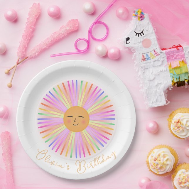Assiettes En Carton Joyeux soleil arc-en-ciel (Fête)