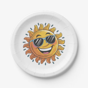 Assiettes En Carton Joyeux soleil Jaune avec lunettes de soleil