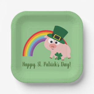 Assiettes En Carton Joyeux St. Patrick's Day Cute Leprechaun Pig