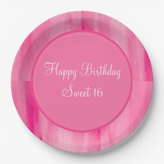 Assiettes En Carton Joyeux Sweet 16 Plats Pink Plat Personnalisés (Devant)