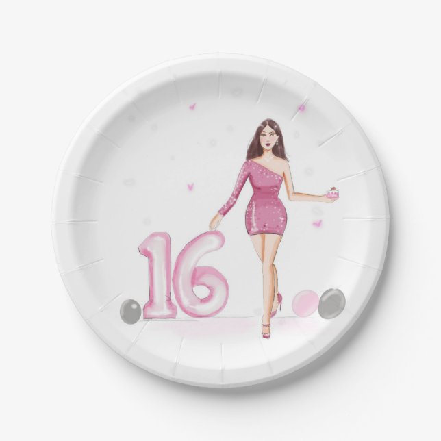 Assiettes En Carton Joyeux sweet sixteen, 16ème anniversaire (Devant)