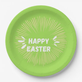 Assiettes En Carton Joyeux texte de Pâques sur vert