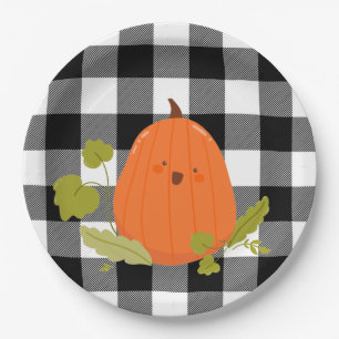 Assiettes En Carton Joyeux Thanksgiving Citrouille sur Carreaux