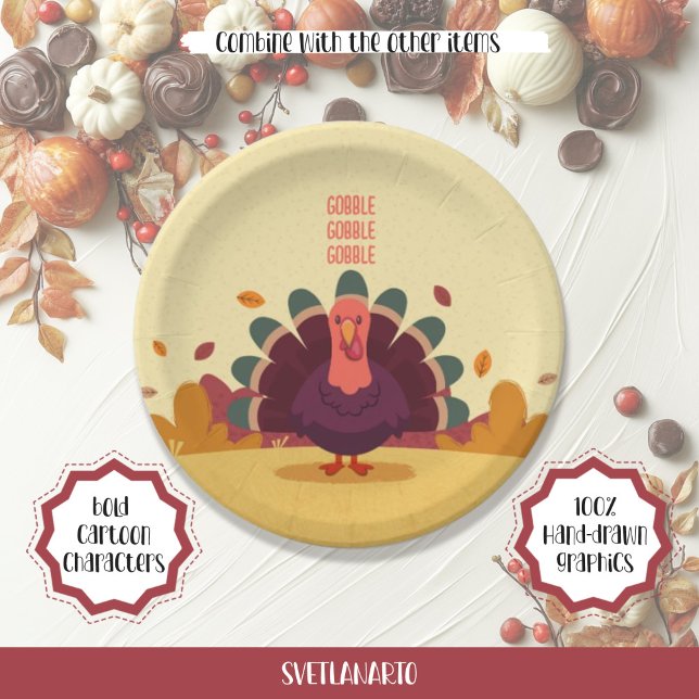 Assiettes En Carton Joyeux Thanksgiving Turquie Plaque de la fête d'au (Créateur téléchargé)