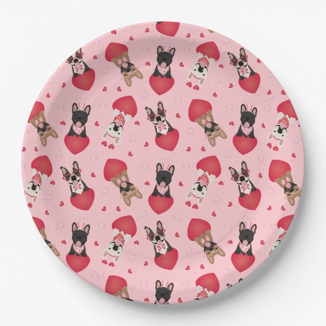 Assiettes En Carton Joyeux Valentines Day Bulldogs français (Devant)