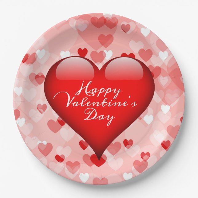 Assiettes En Carton Joyeux Valentines de coeur (Devant)