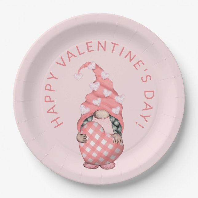 Assiettes En Carton Joyeux Valentines Gnome de mignonne (Devant)