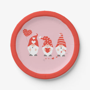 Assiettes En Carton Joyeux Valentines Jour Gnomes Rouge