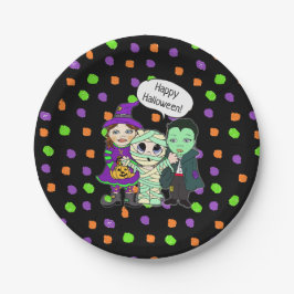 Assiettes En Carton Joyeux Vampire d'Halloween, sorcière, mère Poche