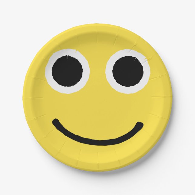 Assiettes En Carton Joyeux visage Jaune souriant Emoticon Emoji (Devant)
