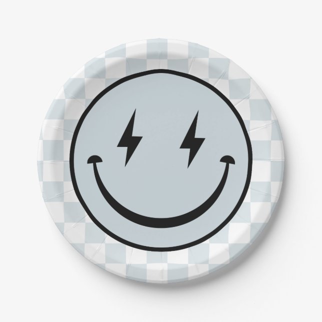 Assiettes En Carton Joyeux visage Super bleu garçon Anniversaire (Devant)