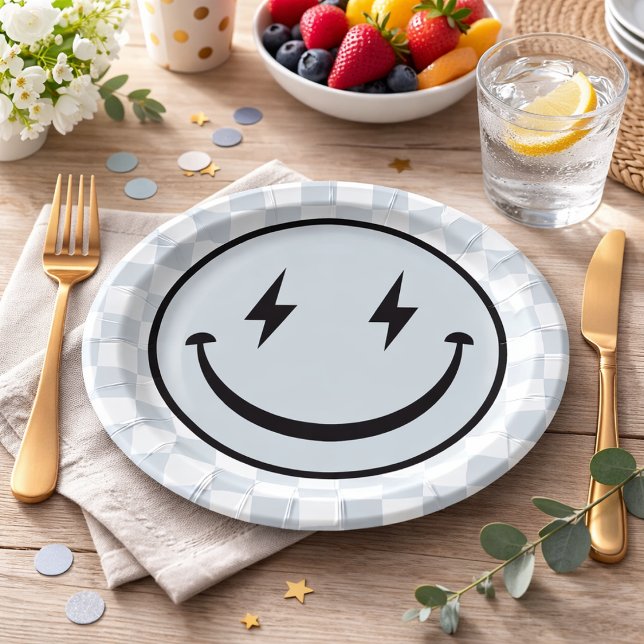 Assiettes En Carton Joyeux visage Super bleu garçon Anniversaire (Créateur téléchargé)