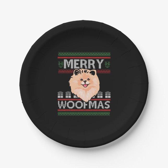 Assiettes En Carton Joyeux Woofmas Pomeranian Noël Amoureux des chiens (Devant)