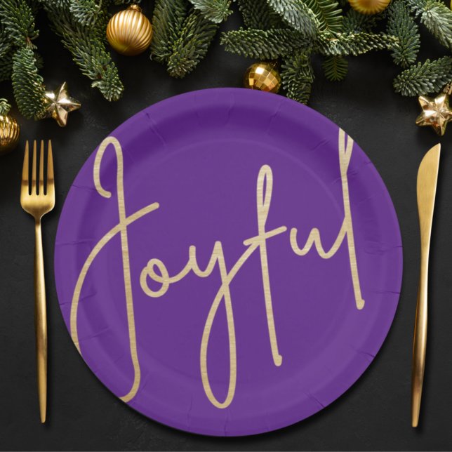 Assiettes En Carton JOYFUL Gold Faux Foil Purple Noël (Créateur téléchargé)